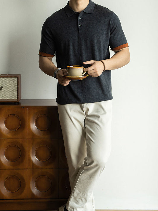 Color-blocked Sleeve Knit Polo Shirt