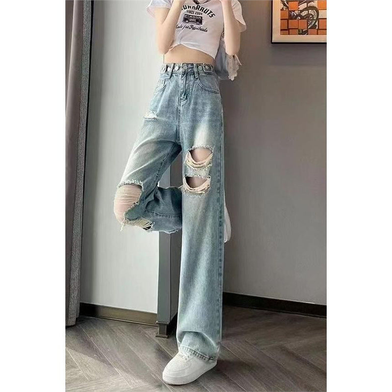 Womens Baggy Plus-size Ripped Jeans