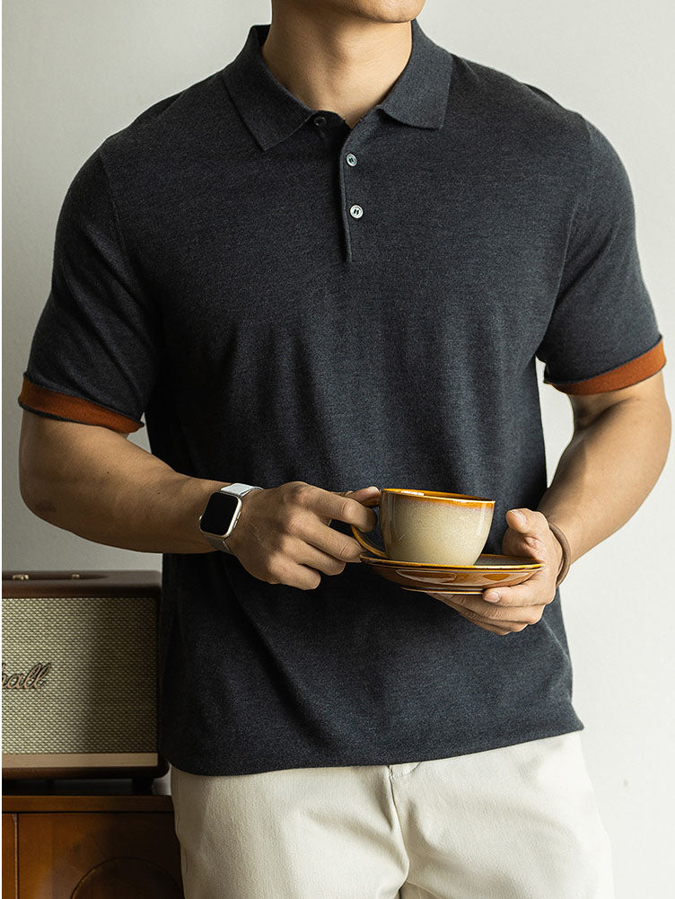 Color-blocked Sleeve Knit Polo Shirt