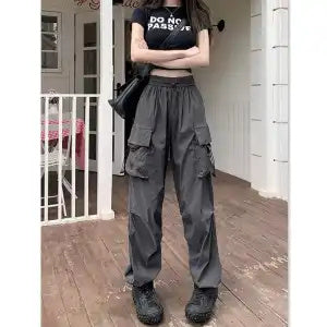 High Street Hip Hop Hiphop Overalls Women's American Retro INS Dopamine Wide-leg Slacks