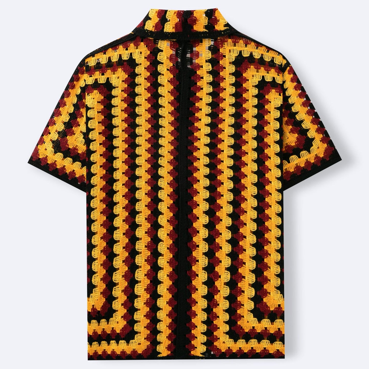 Retro Striped Crochet-Knit Mens Shirt