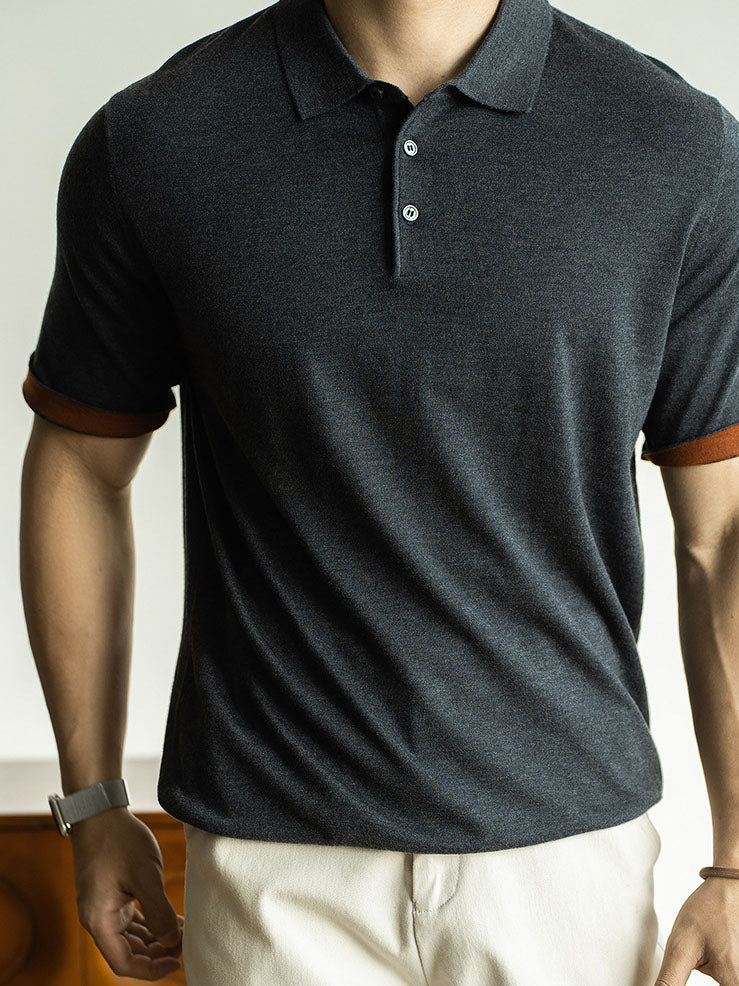 Color-blocked Sleeve Knit Polo Shirt