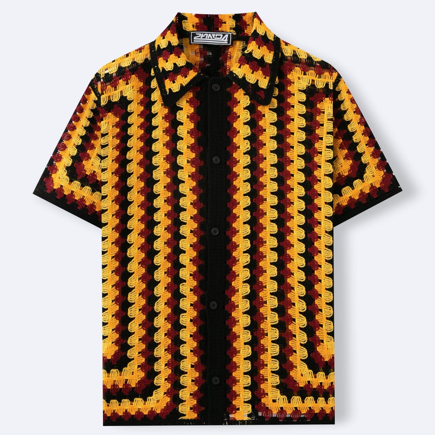 Retro Striped Crochet-Knit Mens Shirt