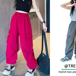 High Street Hip Hop Hiphop Overalls Women's American Retro INS Dopamine Wide-leg Slacks