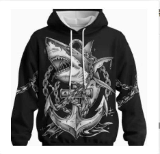 Men's 3D Shark Pattern Hoodie